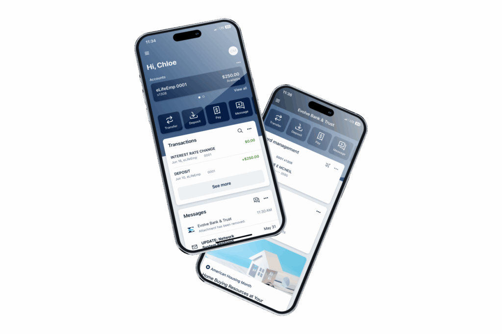 Evolve Mobile Banking screens 